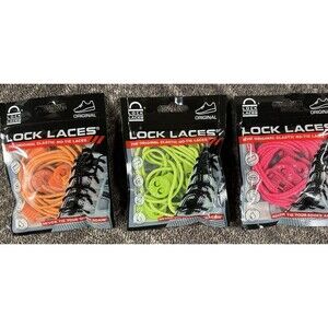 LOCK LACES Elastic No-Tie Laces For Sneakers NEW Lot Of 3 Pink/Orange/Green